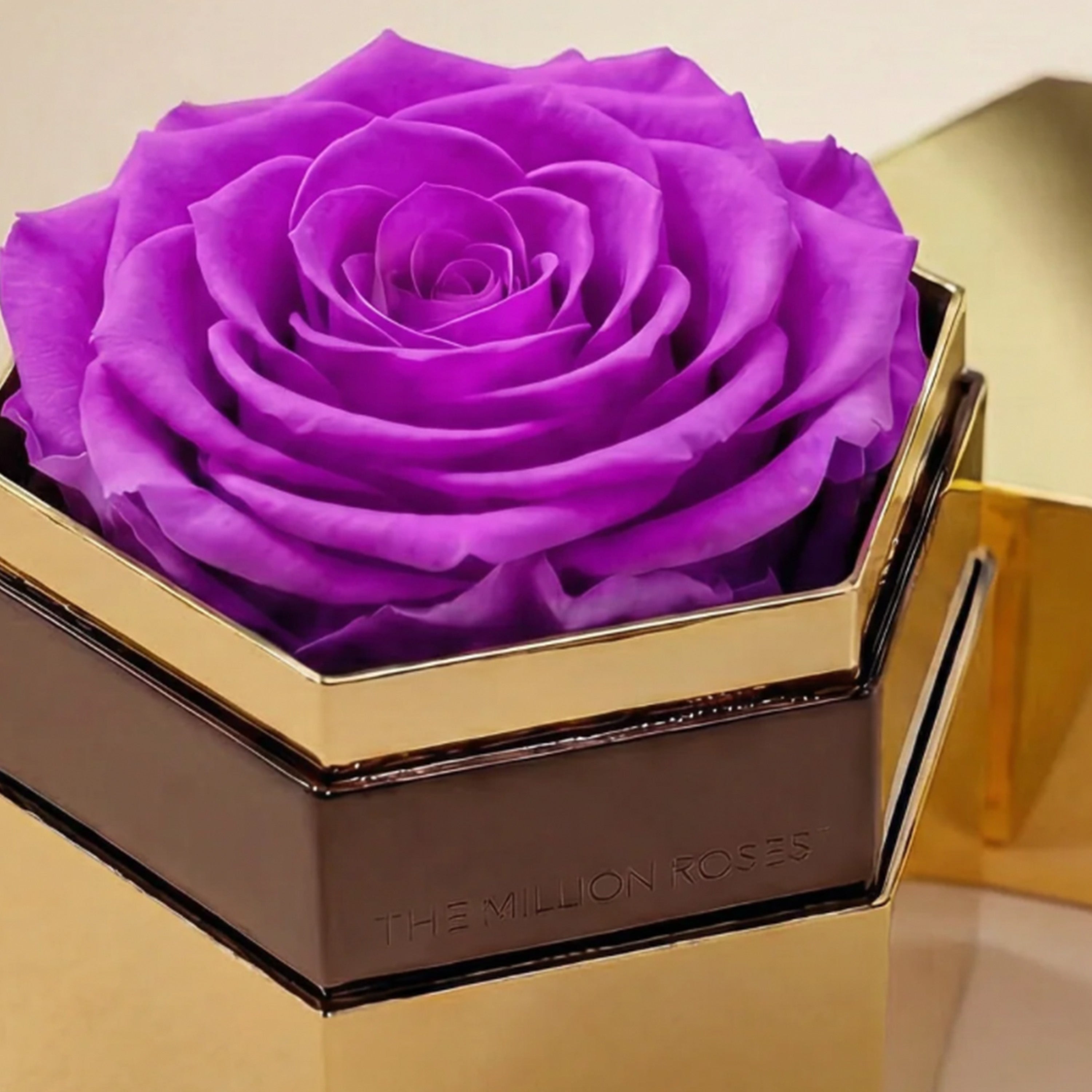 One in a Million™ Mirror Gold Hexagon Box | Bright Purple Rose