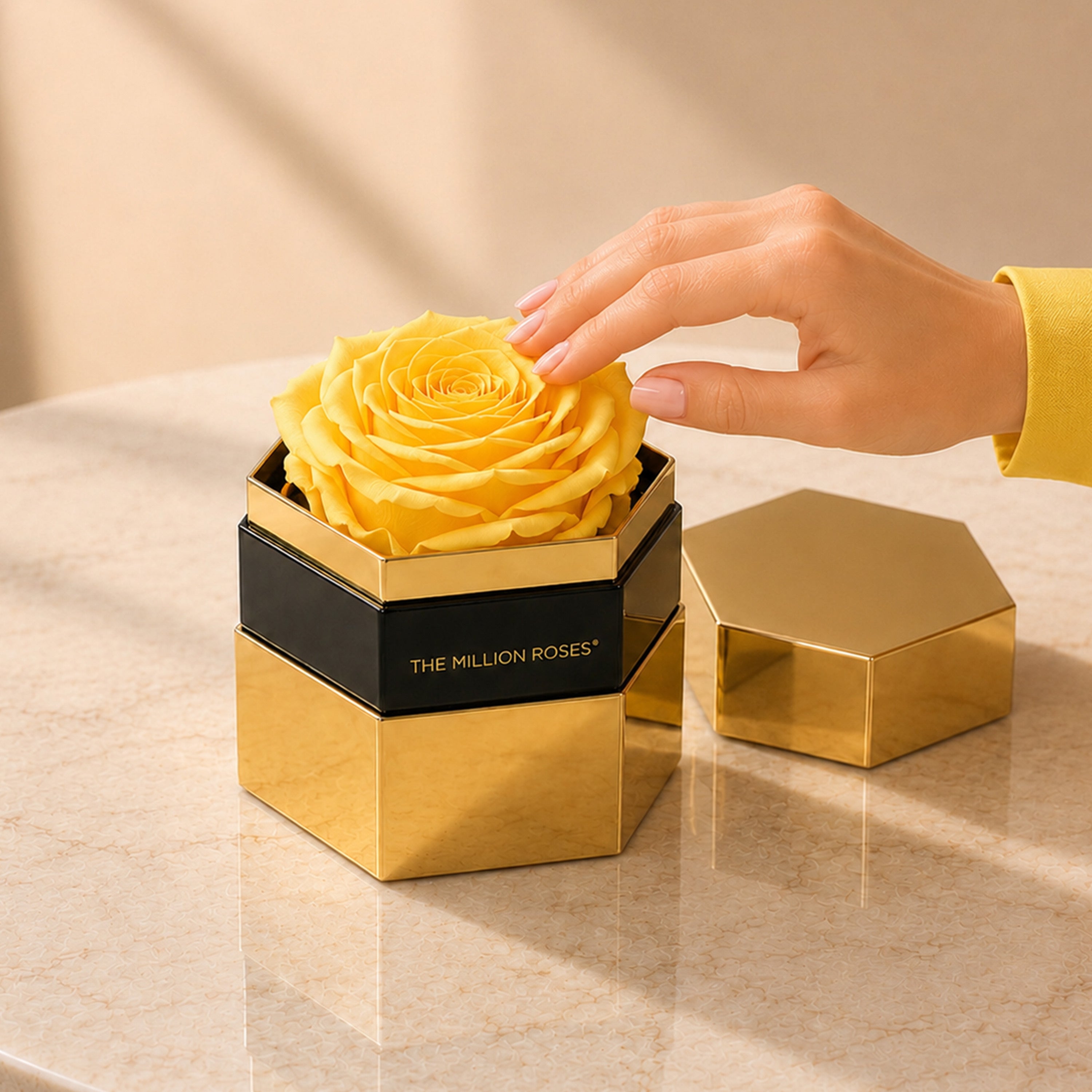 One in a Million™ Mirror Gold Hexagon Box | Yellow Rose