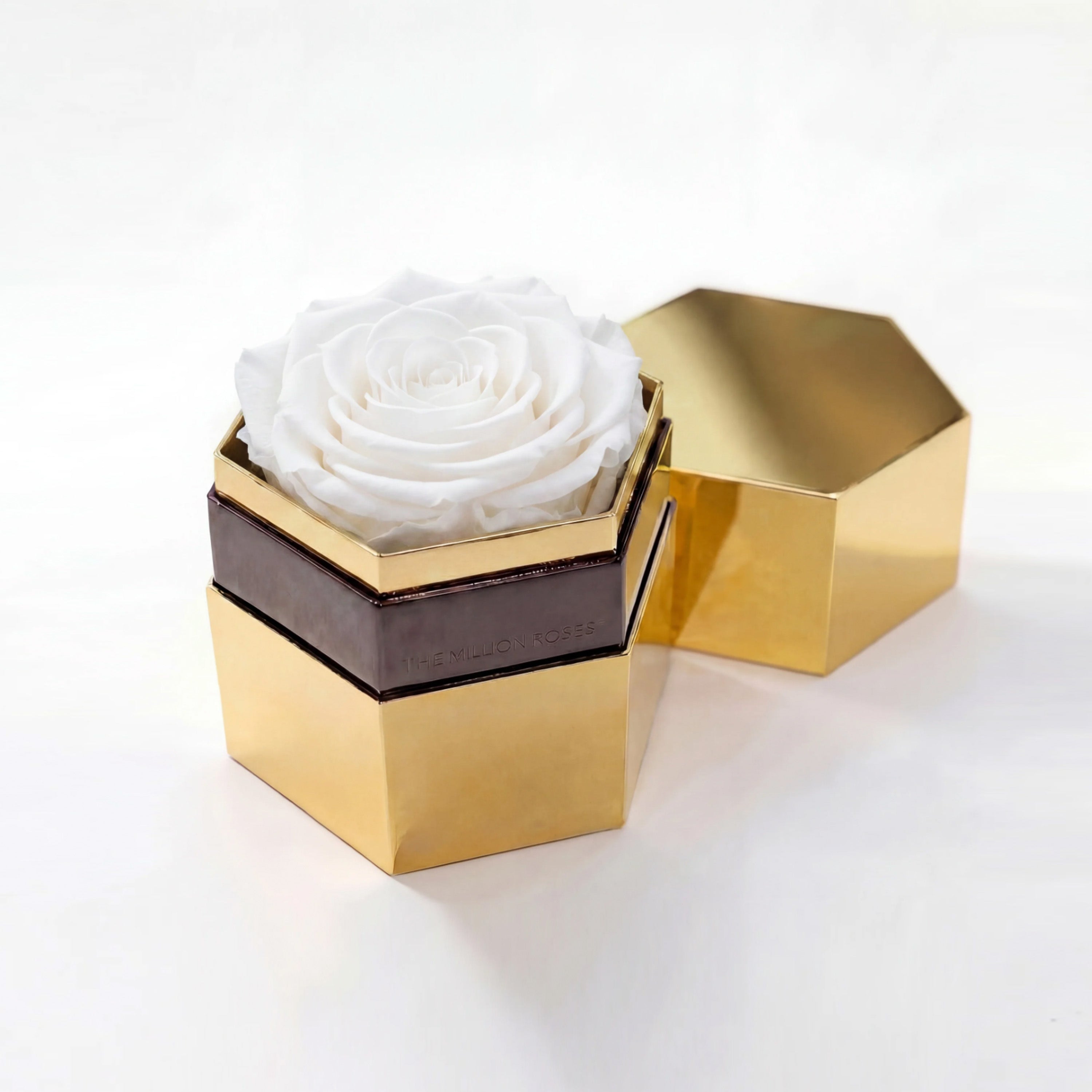 One in a Million™ Mirror Gold Hexagon Box | White Rose