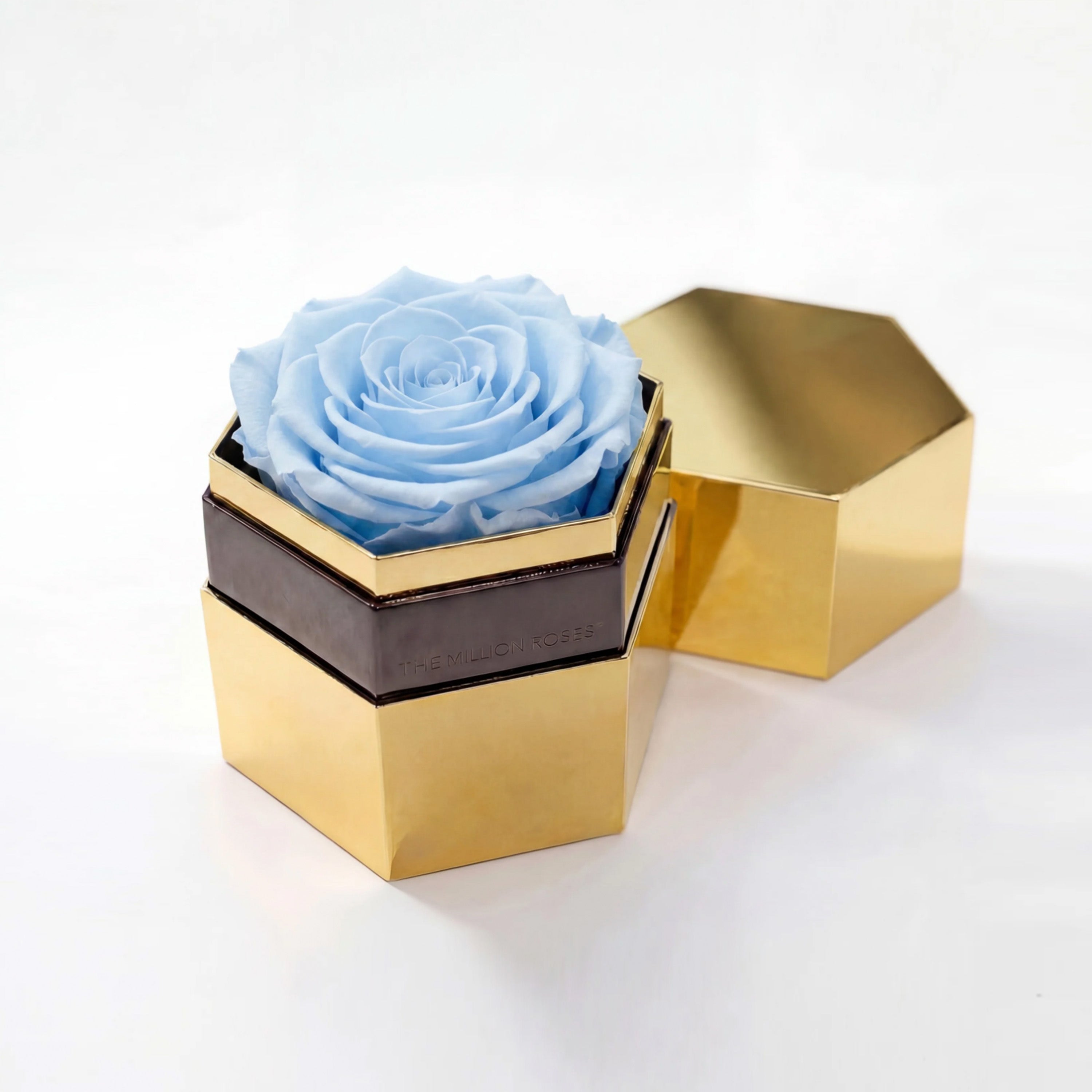 One in a Million™ Mirror Gold Hexagon Box | Light Blue Rose