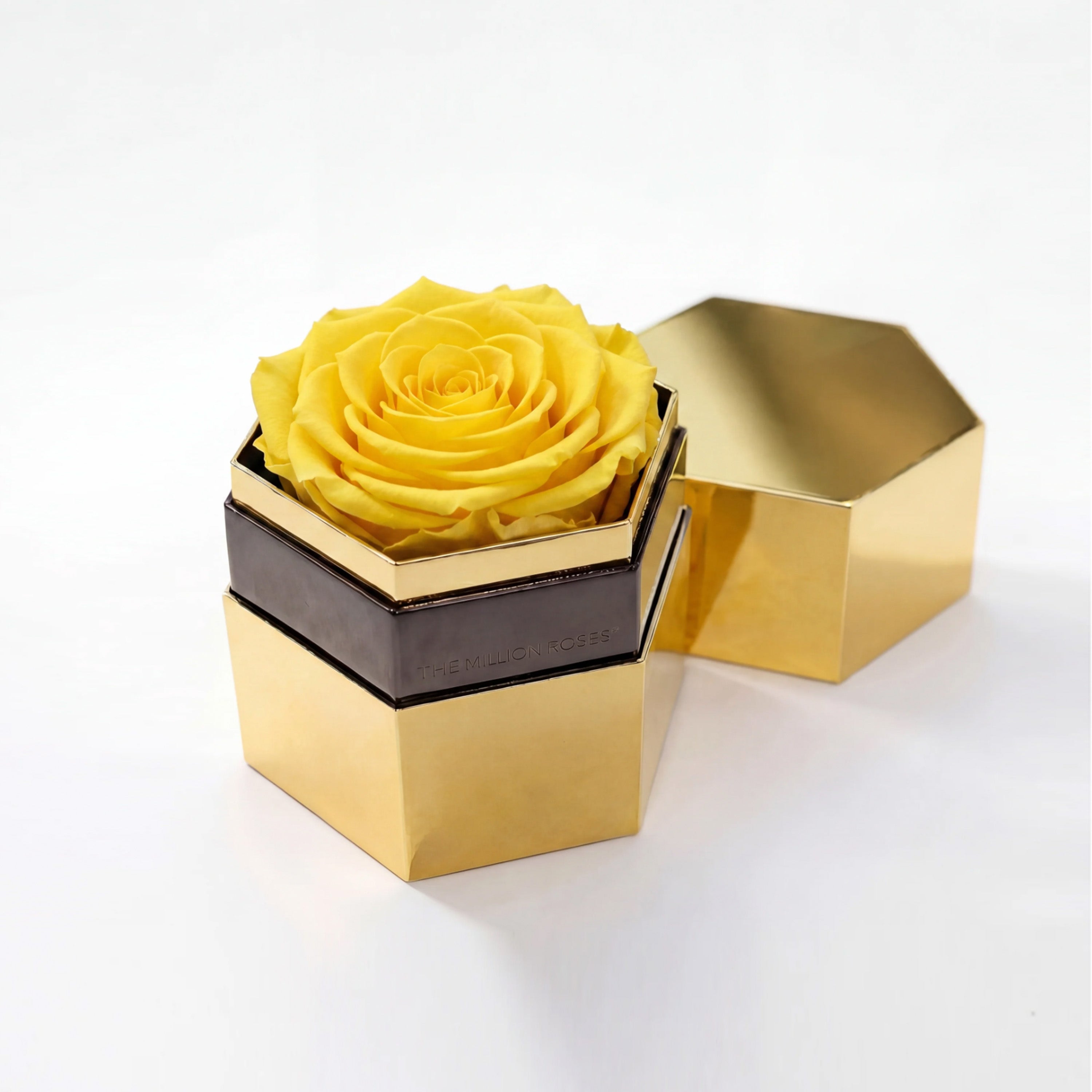 One in a Million™ Mirror Gold Hexagon Box | Yellow Rose