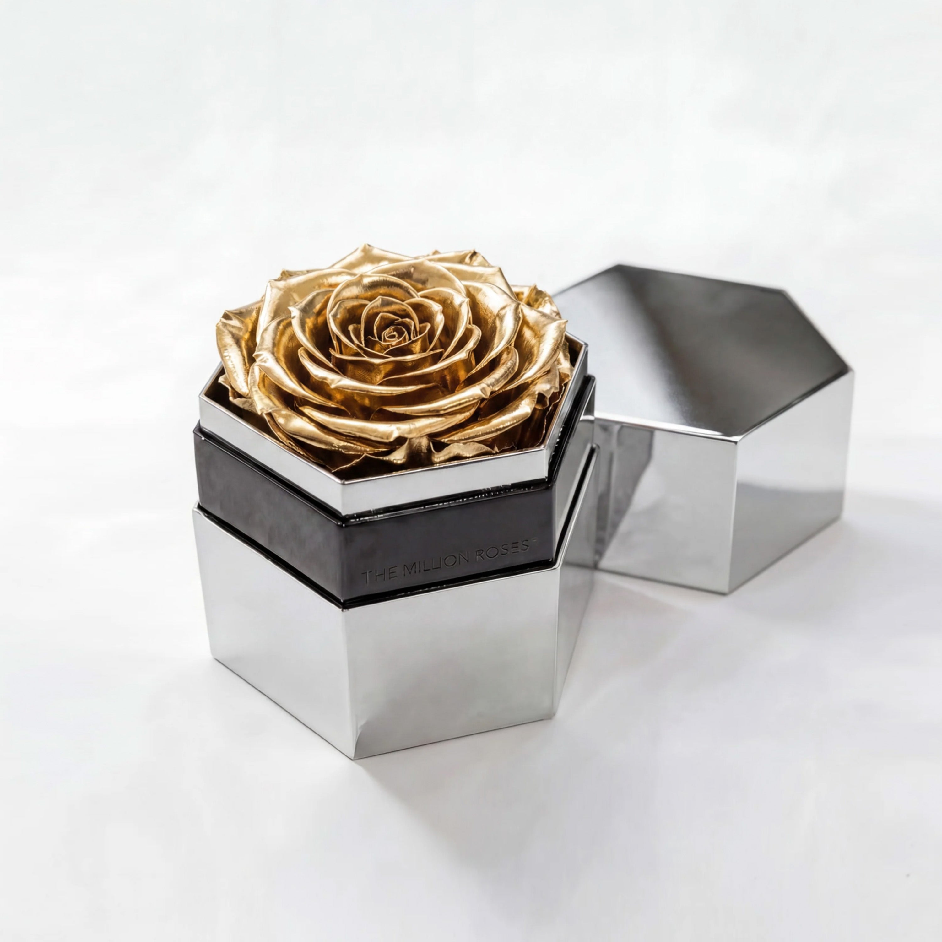 One in a Million™ Mirror Silver Hexagon Box | Gold Rose