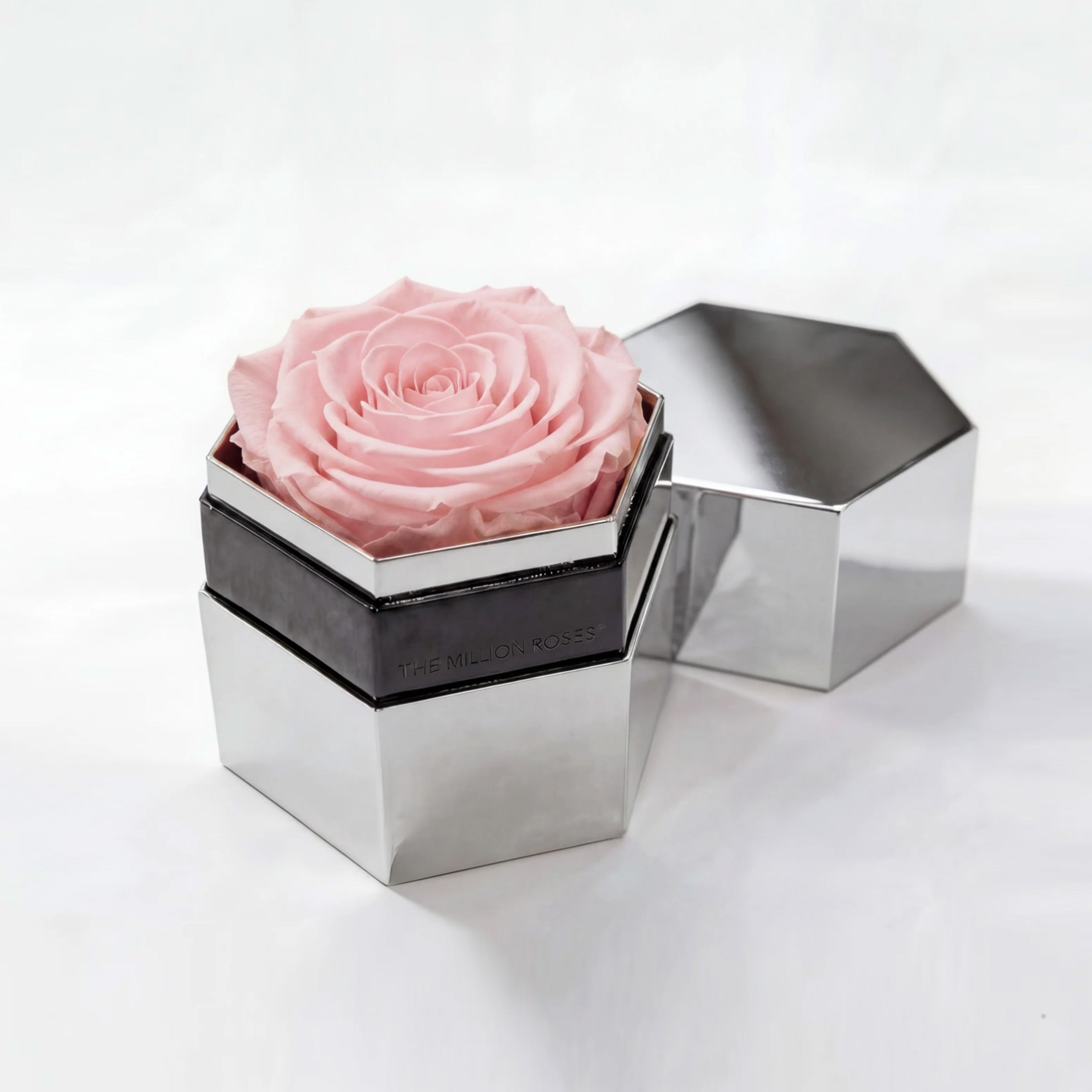 One in a Million™ Mirror Silver Hexagon Box | Light Pink Rose