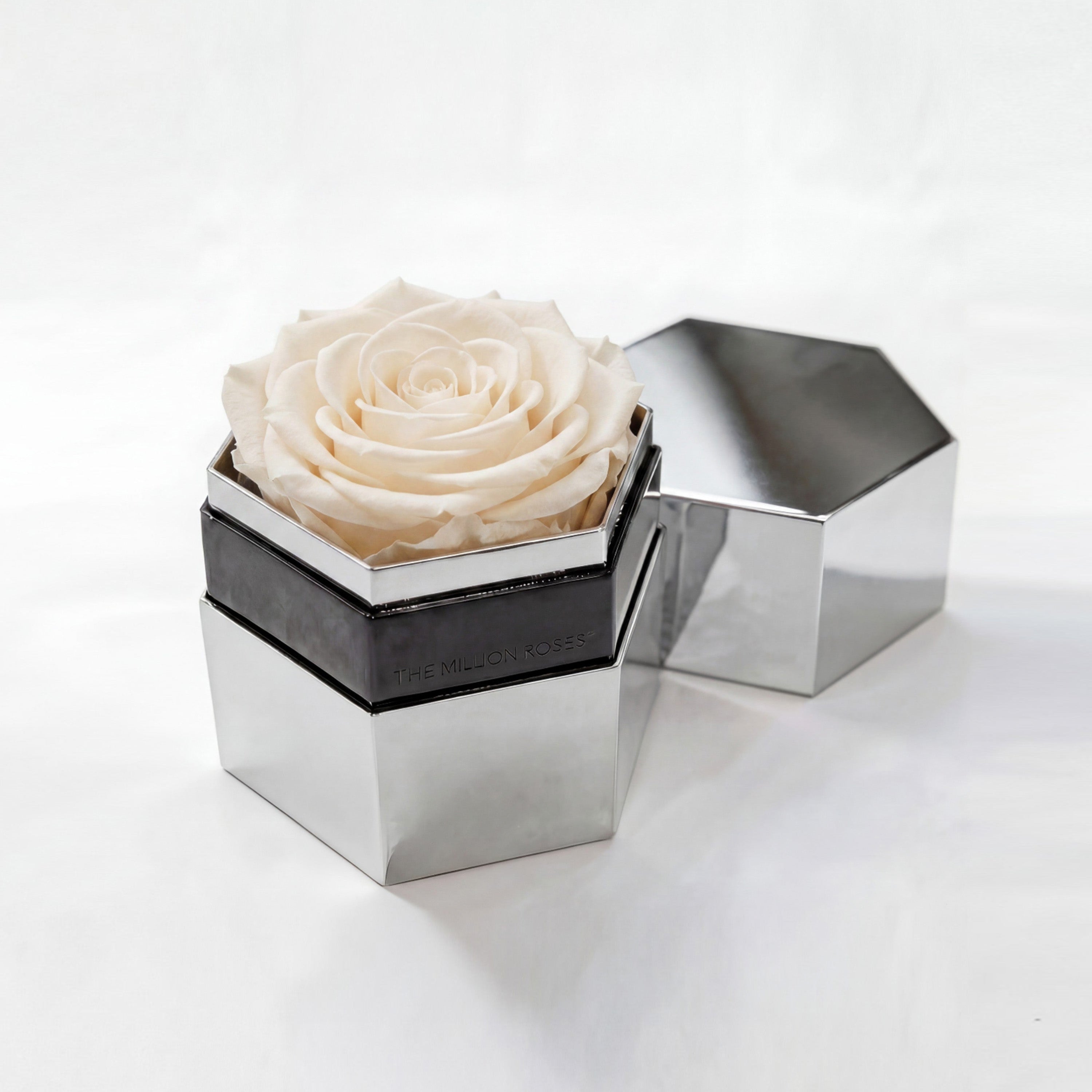 One in a Million™ Mirror Silver Hexagon Box | White Rose