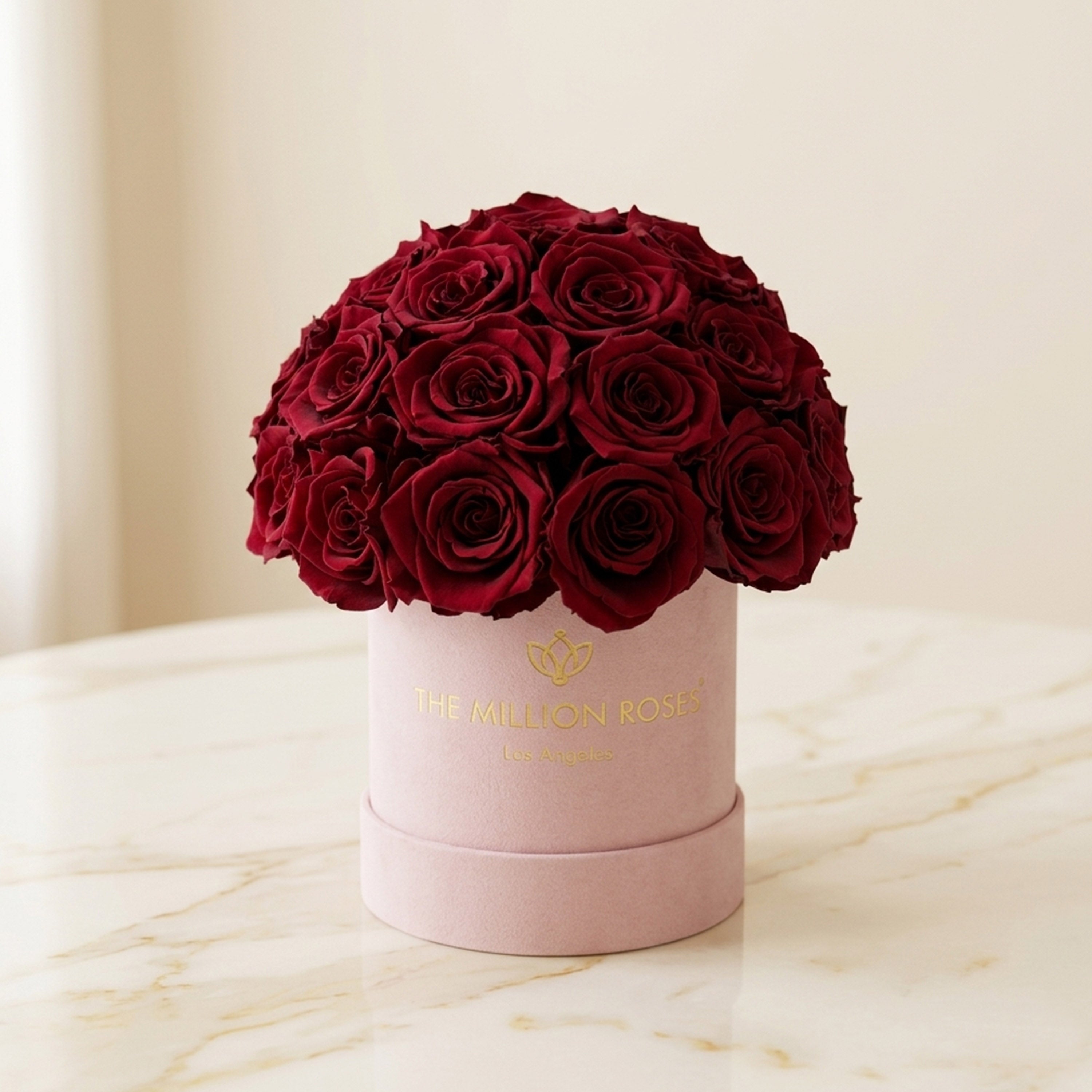 Basic Light Pink Suede Superdome Box | Burgundy Roses