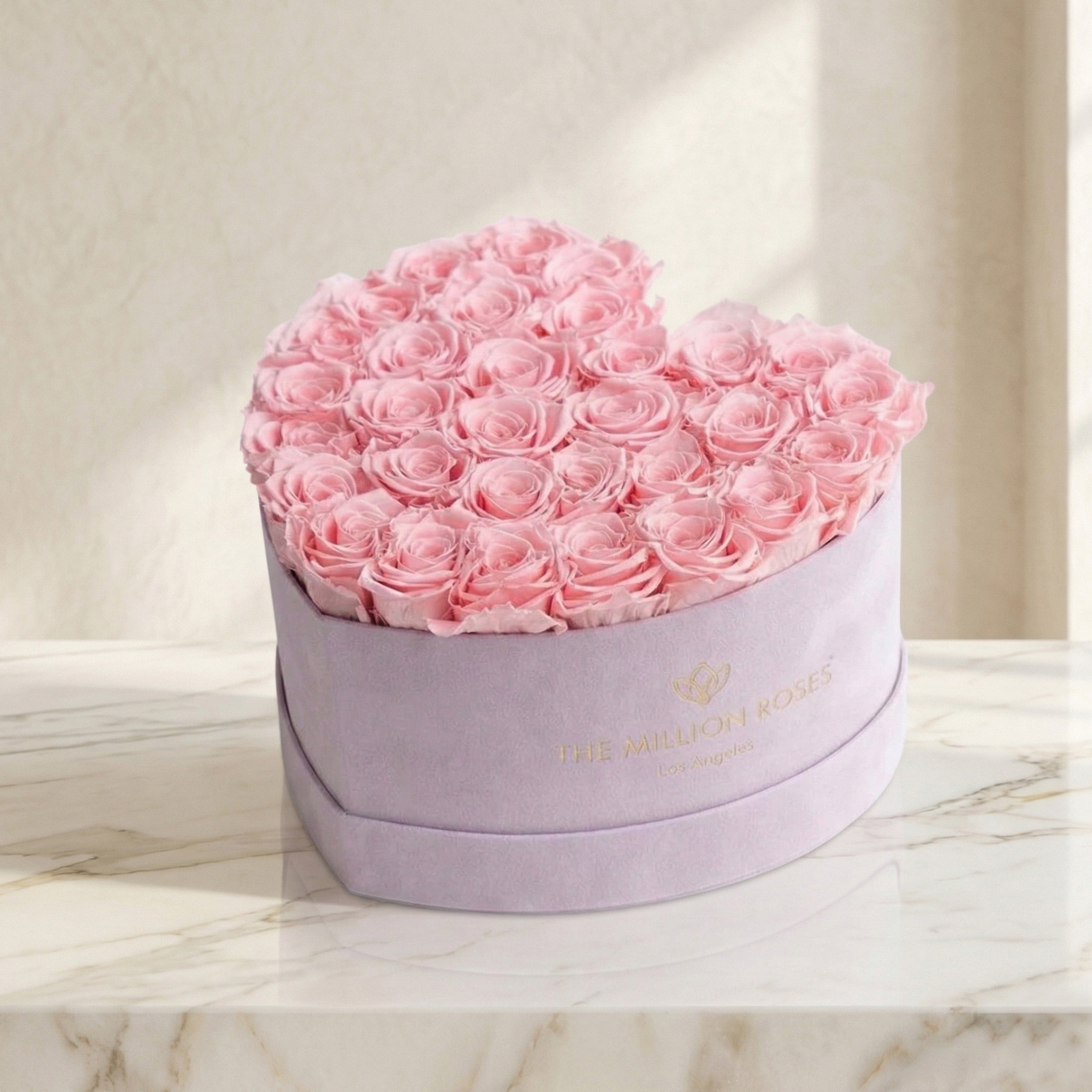 Heart Light Pink Suede Box | Light Pink Roses