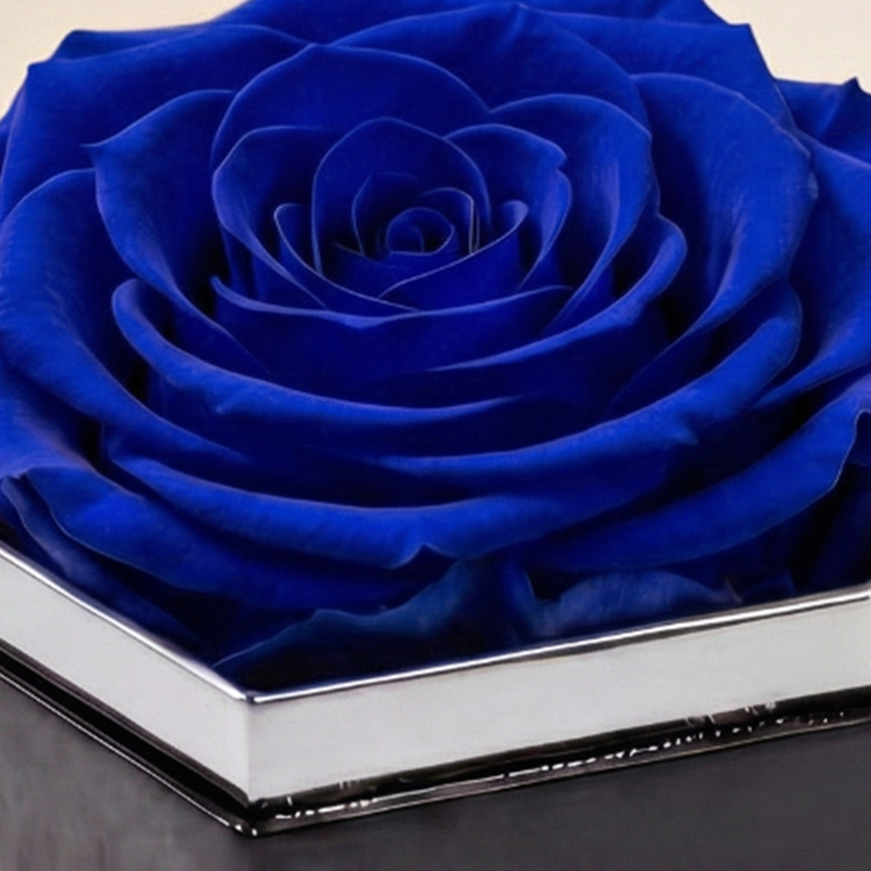 One in a Million™ Mirror Silver Hexagon Box | Royal Blue Rose