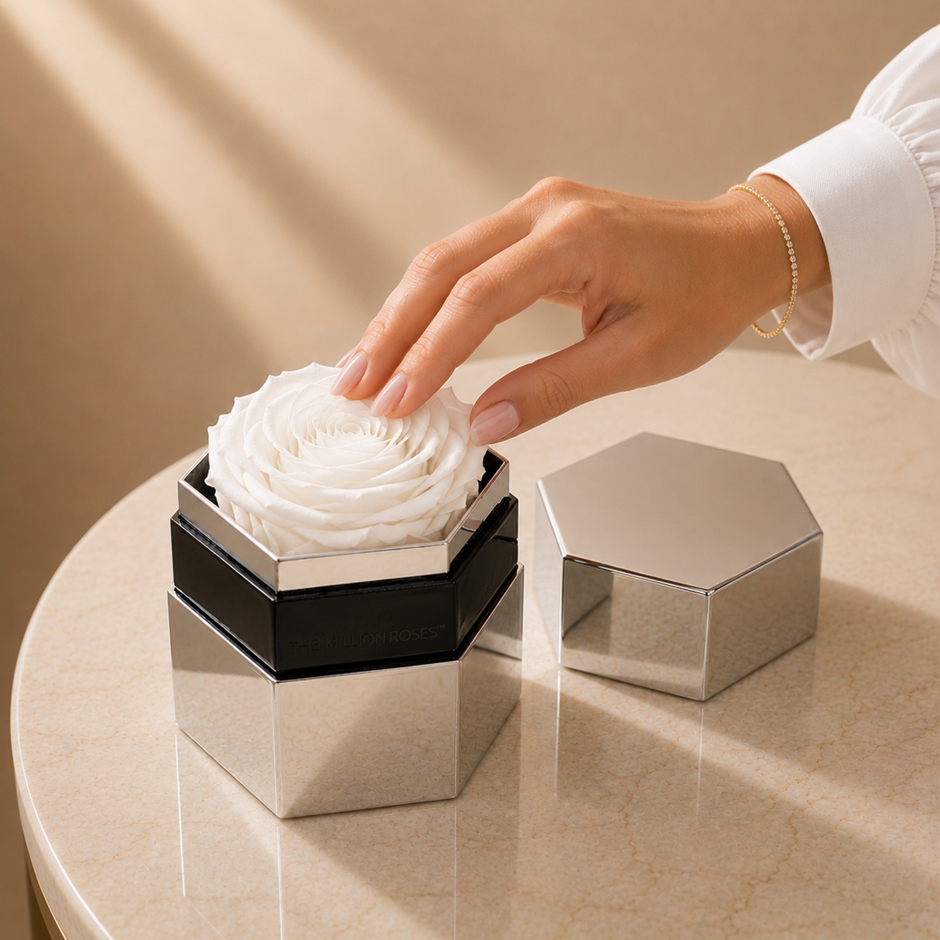 One in a Million™ Mirror Silver Hexagon Box | White Rose