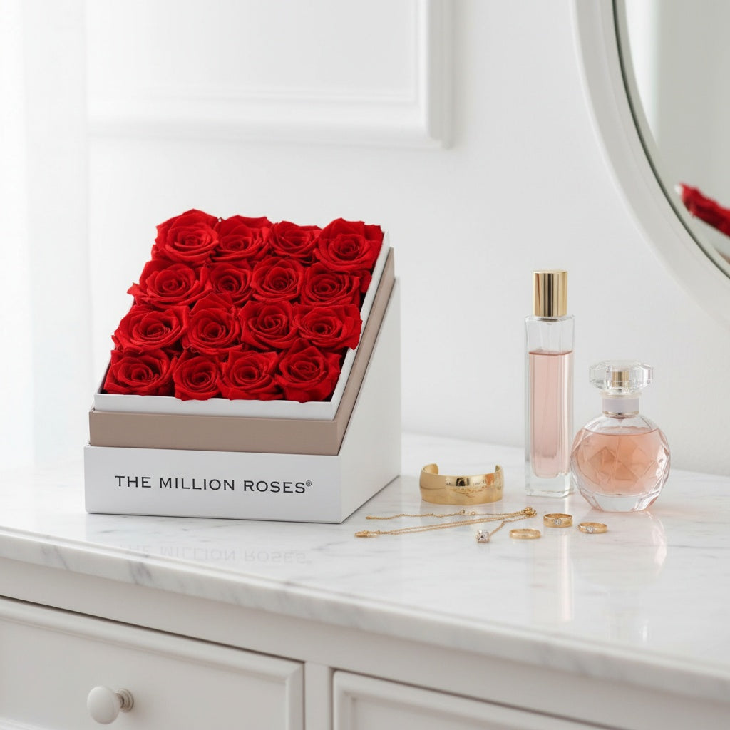 Square White Box | Red Roses