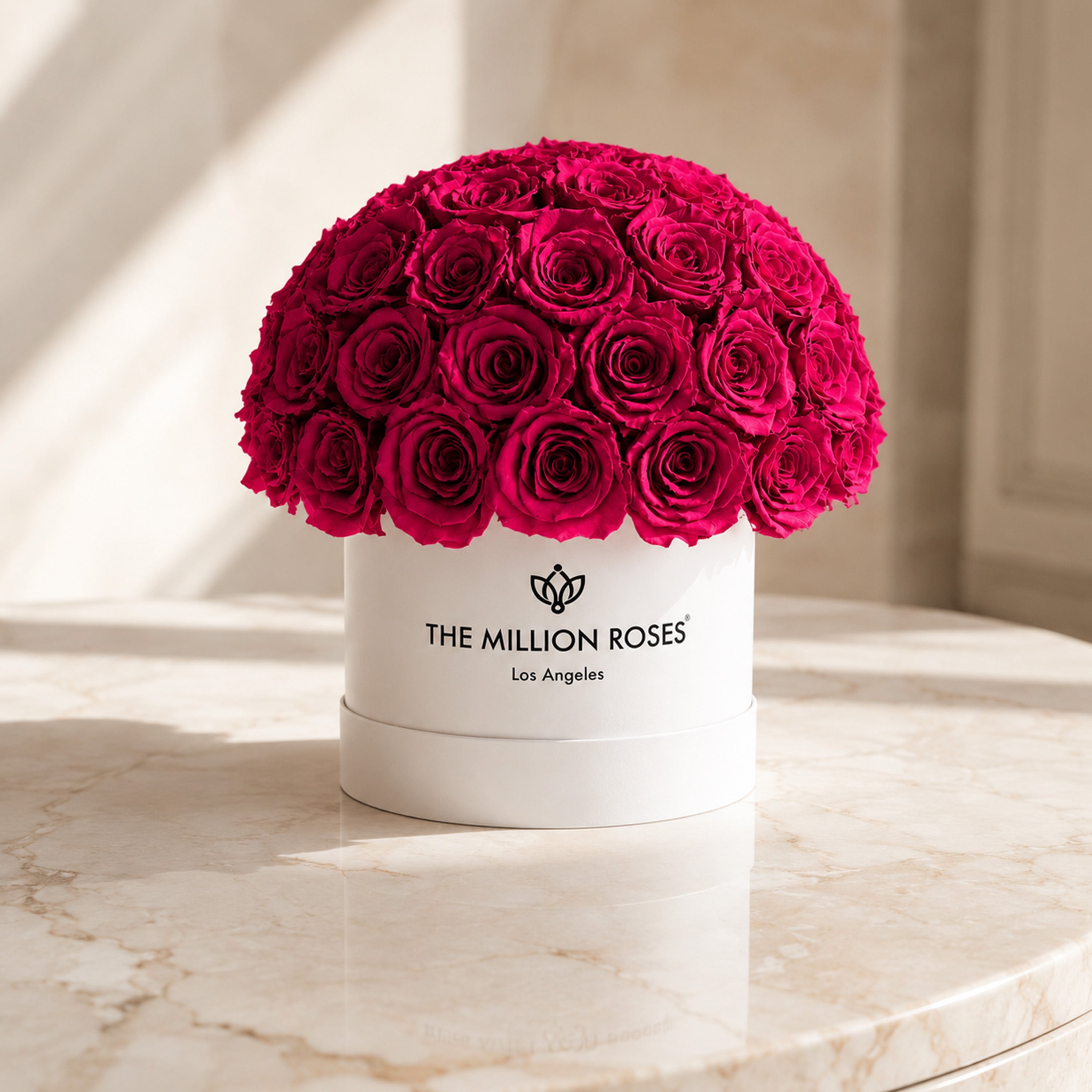 Classic White Superdome Box | Magenta Roses