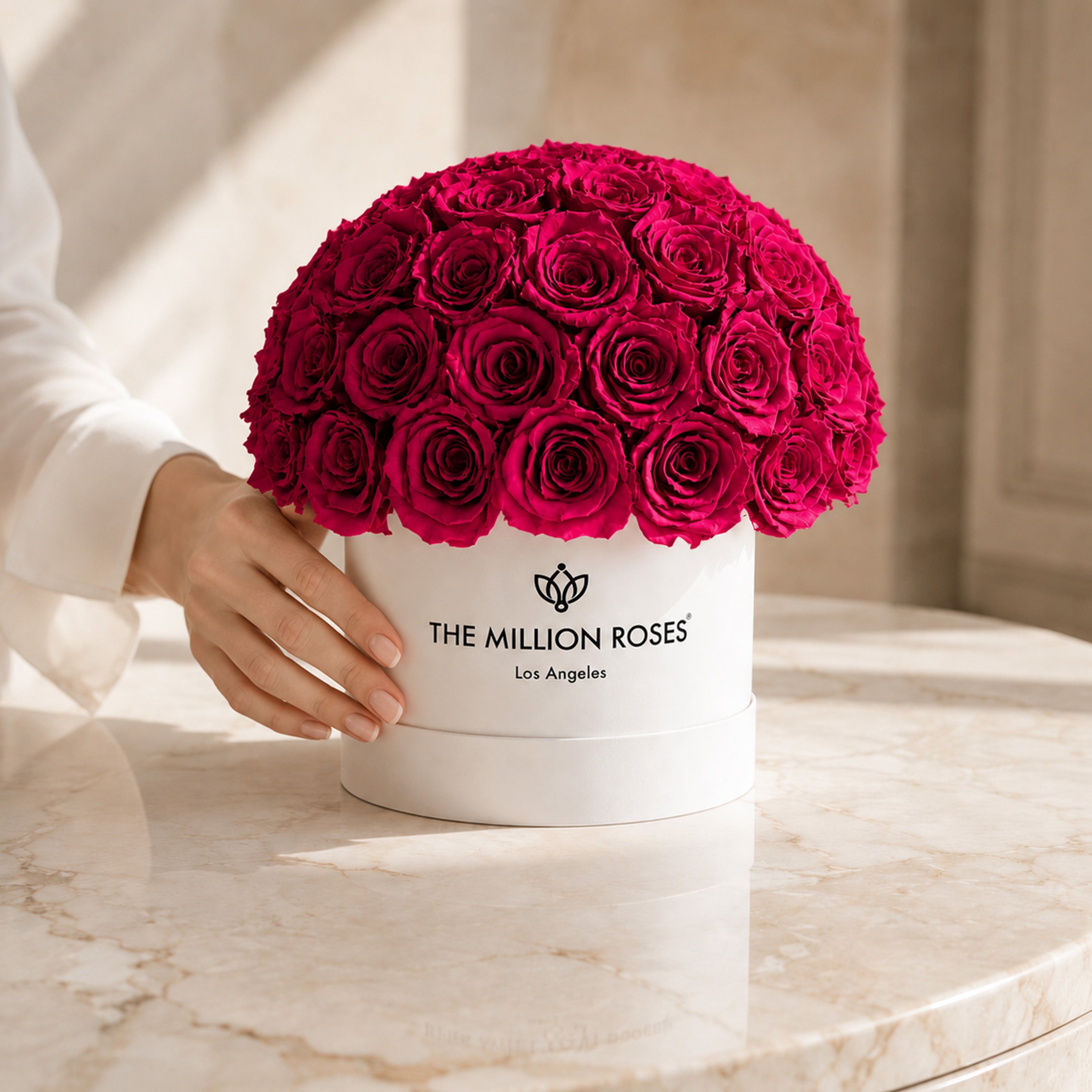 Classic White Superdome Box | Magenta Roses