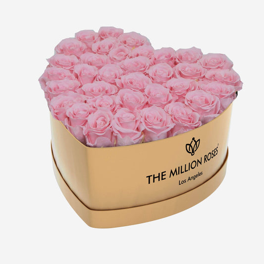 Heart Gold Box | Light Pink Roses - The Million Roses