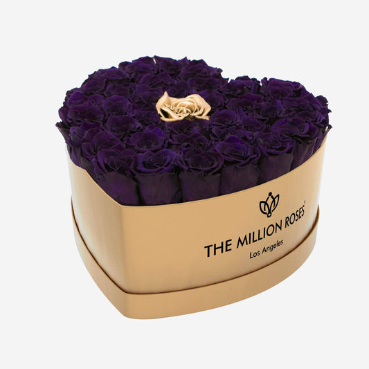 Heart Gold Box | Dark Purple & Gold Roses - The Million Roses