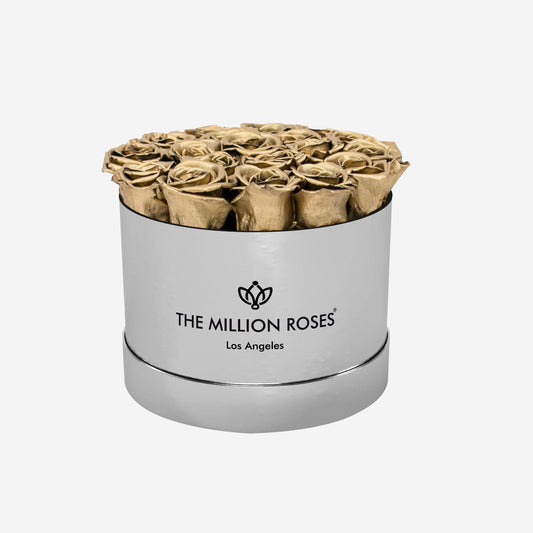 Classic Mirror Silver Box | Gold Roses - The Million Roses