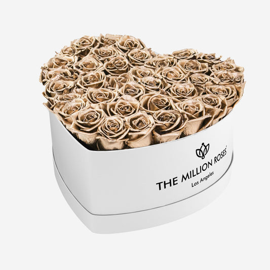 Heart White Box | Gold Roses - The Million Roses