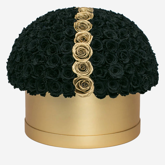 Deluxe Gold Dome Box | Black & Gold Roses | Minimal - The Million Roses