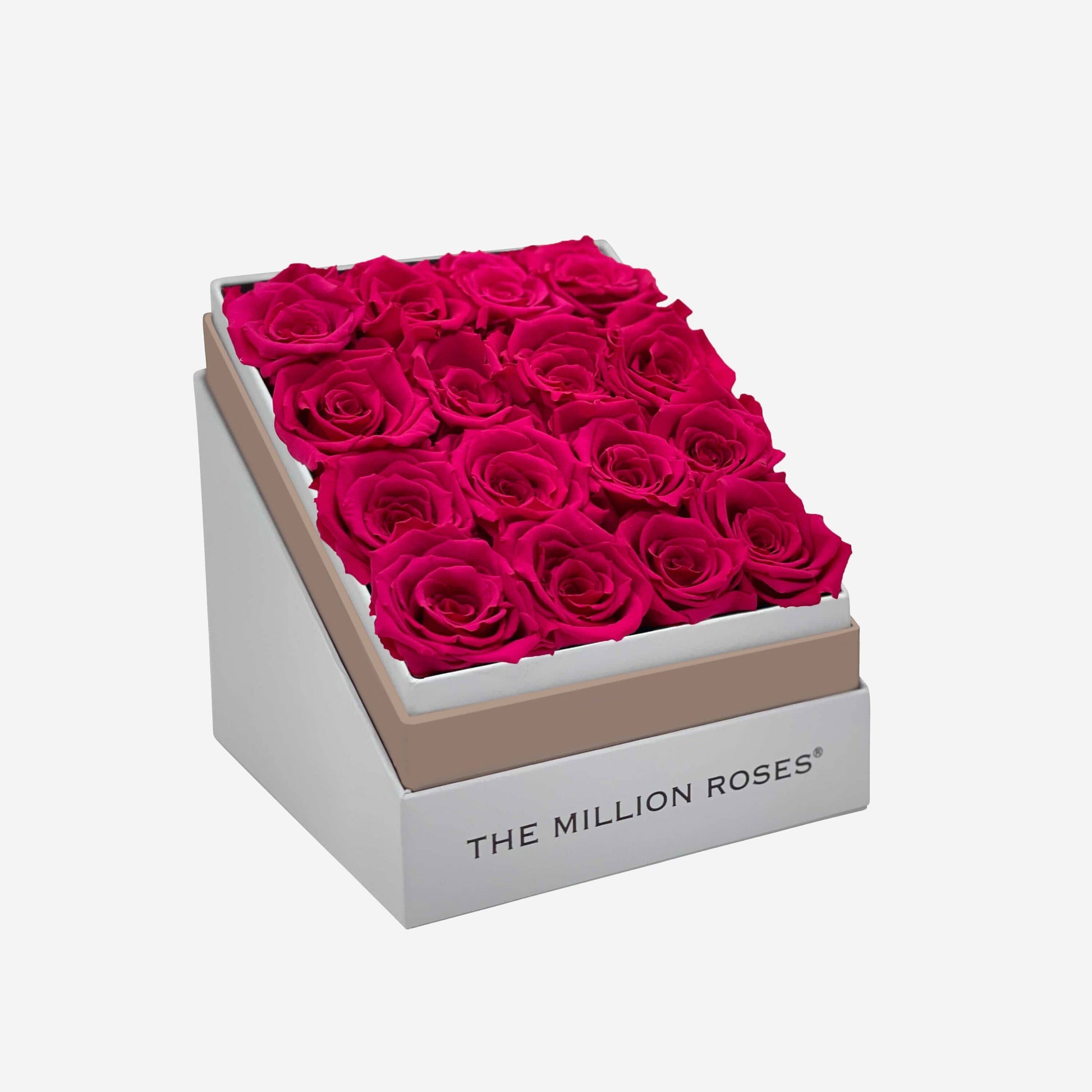 Square White Box | Hot Pink Roses - The Million Roses