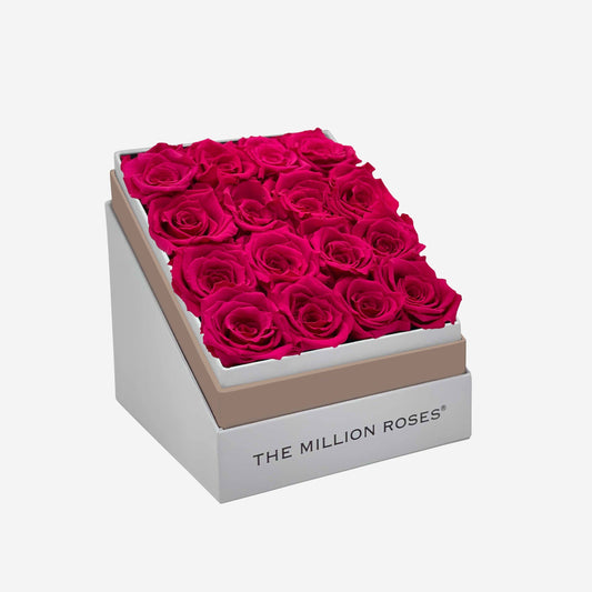 Square White Box | Hot Pink Roses - The Million Roses
