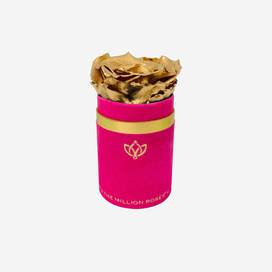 Single Hot Pink Suede Box | Gold Rose - The Million Roses