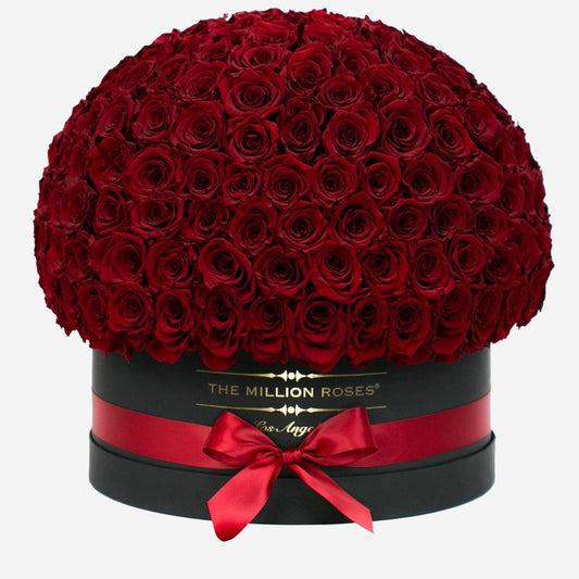 Deluxe Black Dome Box | Dark Red Roses - The Million Roses