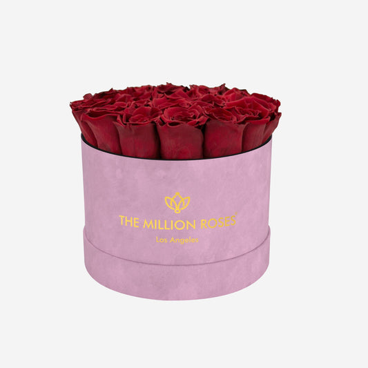 Classic Light Pink Suede Box | Red Roses - The Million Roses