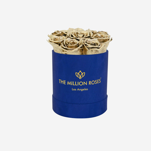 Basic Royal Blue Suede Box | Gold Roses - The Million Roses