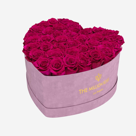 Heart Light Pink Suede Box | Magenta Roses - The Million Roses