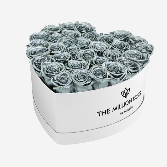 Heart White Box | Silver Roses - The Million Roses