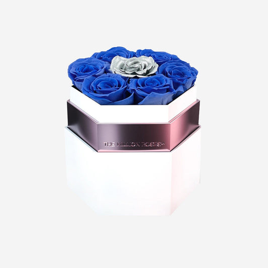 One in a Million™ White Hexagon Box | Violet & Silver Roses - The Million Roses