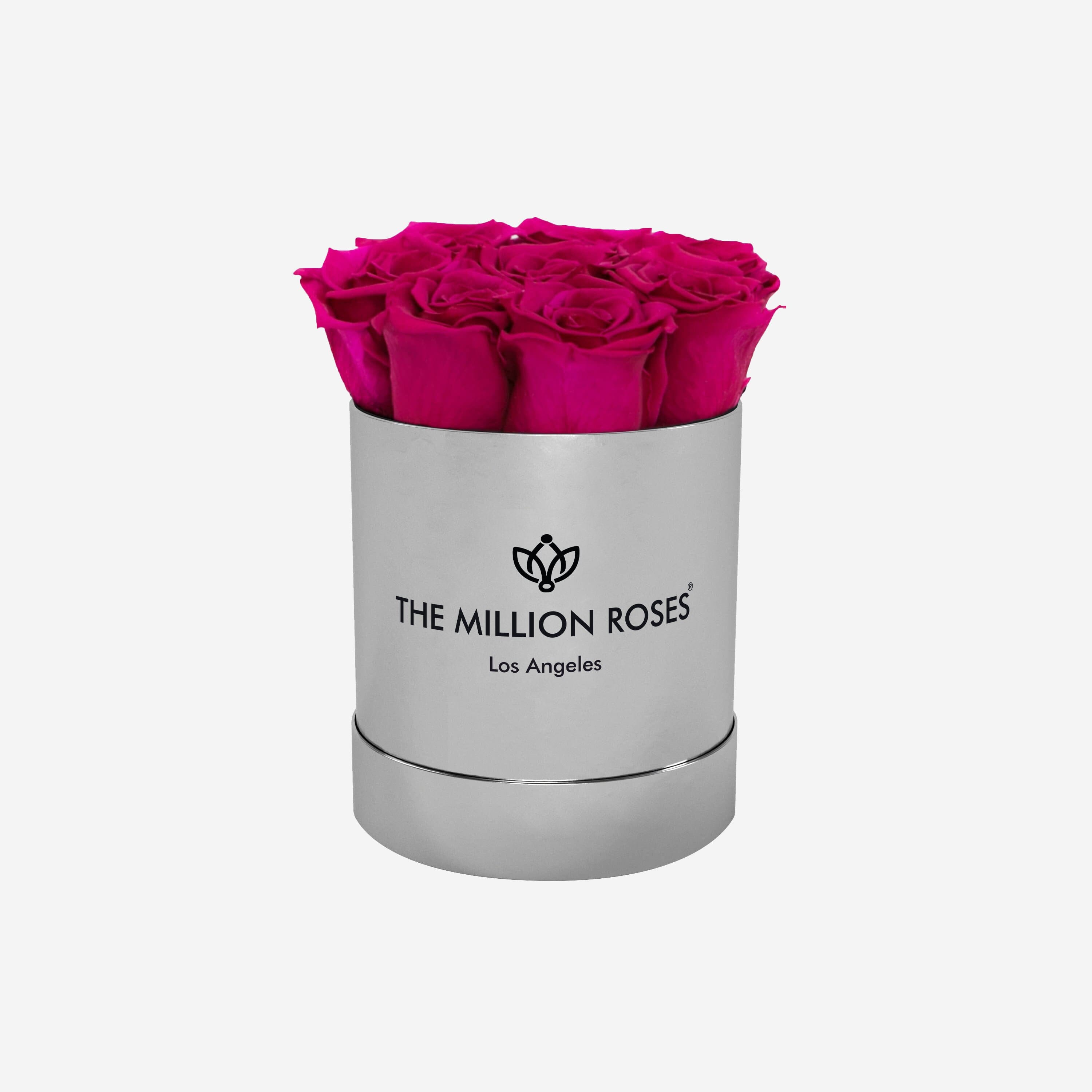 Basic Mirror Silver Box | Magenta Roses | 6-7 Roses | The Million Roses | Luxury Preserved Roses | Flower Delivery