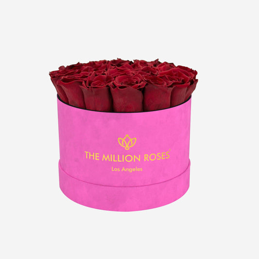 Classic Hot Pink Suede Box | Red Roses - The Million Roses