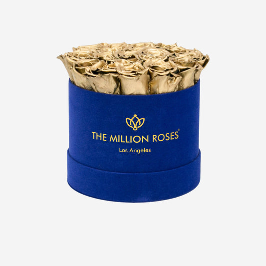 Classic Royal Blue Suede Box | Gold Roses - The Million Roses
