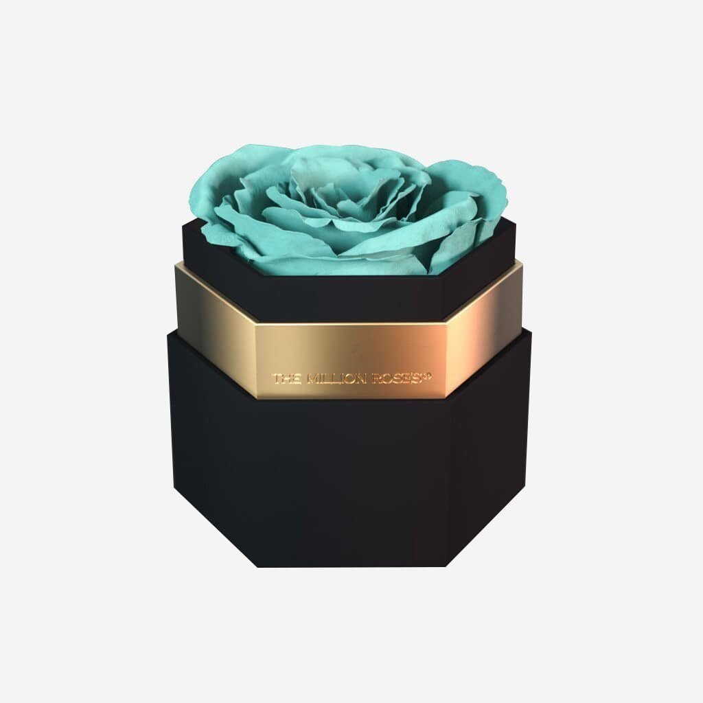 One in a Million™ Black Hexagon Box | Turquoise Rose - The Million Roses