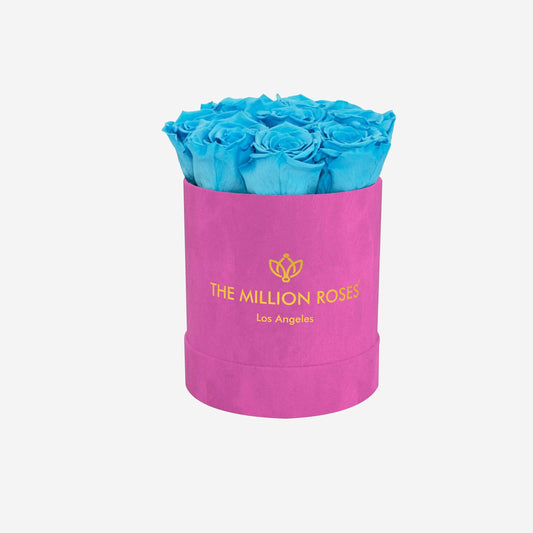 Basic Hot Pink Suede Box | Light Blue Roses - The Million Roses