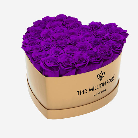 Heart Gold Box | Bright Purple Roses - The Million Roses