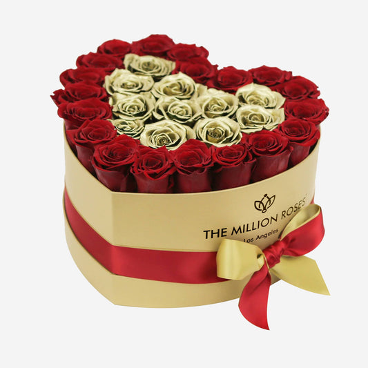 Heart Gold Box | Red & Gold Roses - The Million Roses