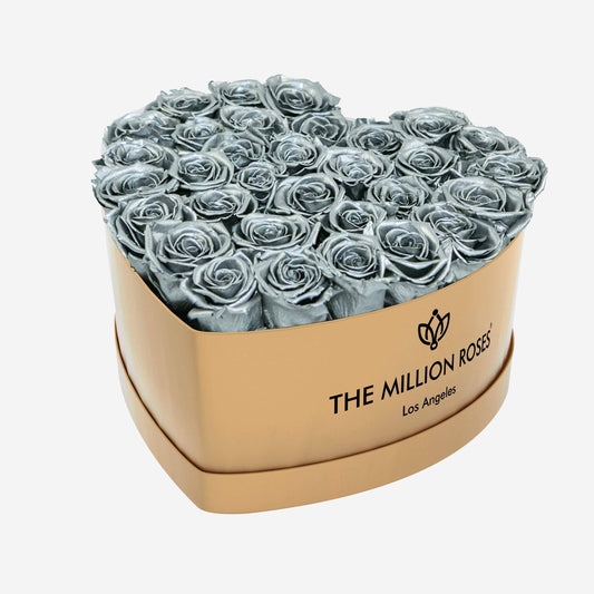 Heart Gold Box | Silver Roses - The Million Roses