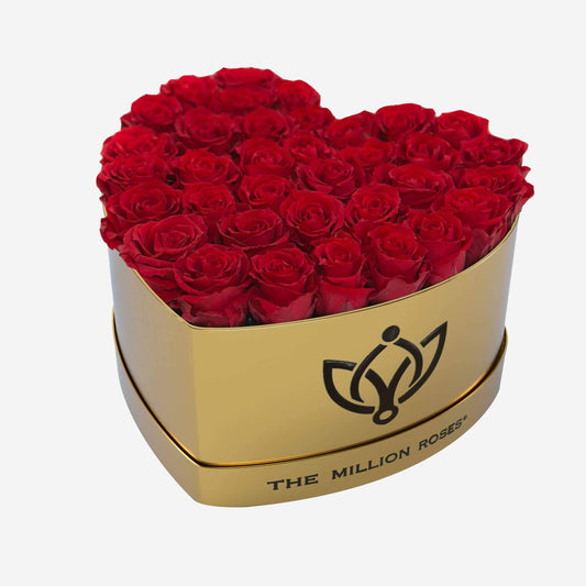 Heart Mirror Gold Box | Red Roses - The Million Roses