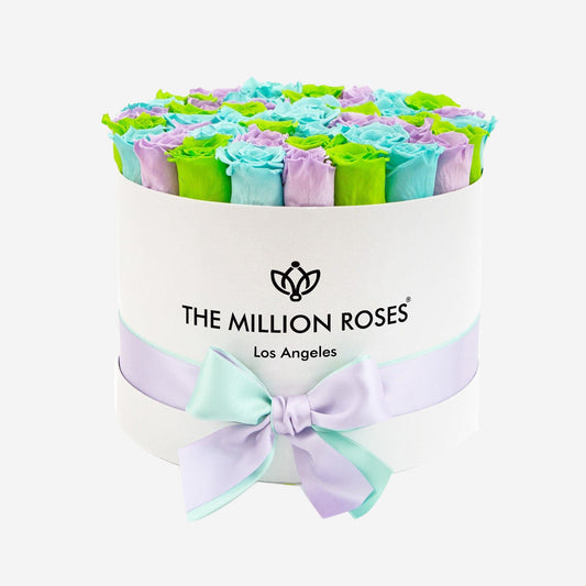 Supreme White Box | Lavender & Pink & Turquoise Blue Roses - The Million Roses