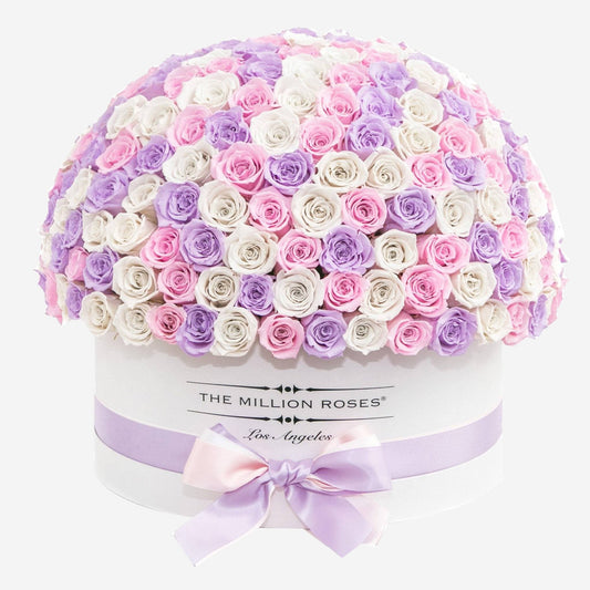 Deluxe White Dome Box | White & Pink & Lavender Roses - The Million Roses