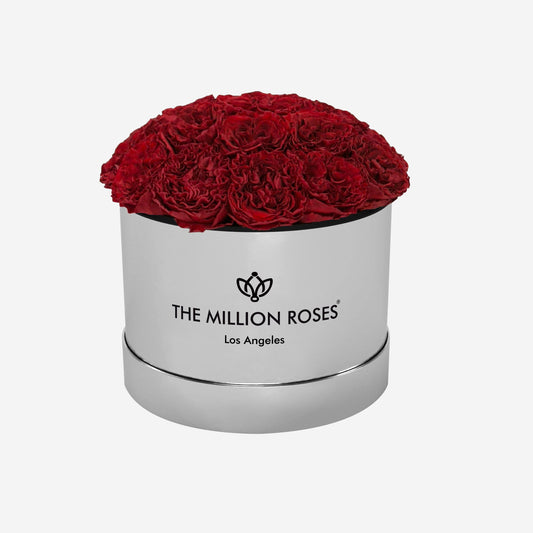 Classic Mirror Silver Dome Box | Red Carmen Roses - The Million Roses