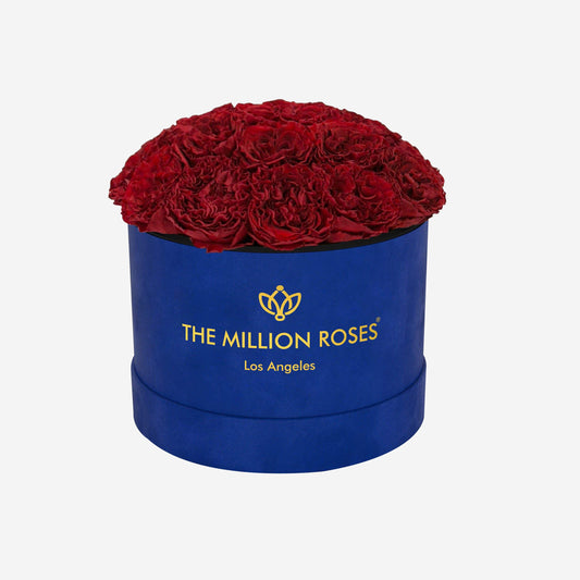 Classic Royal Blue Suede Dome Box | Red Carmen Roses - The Million Roses