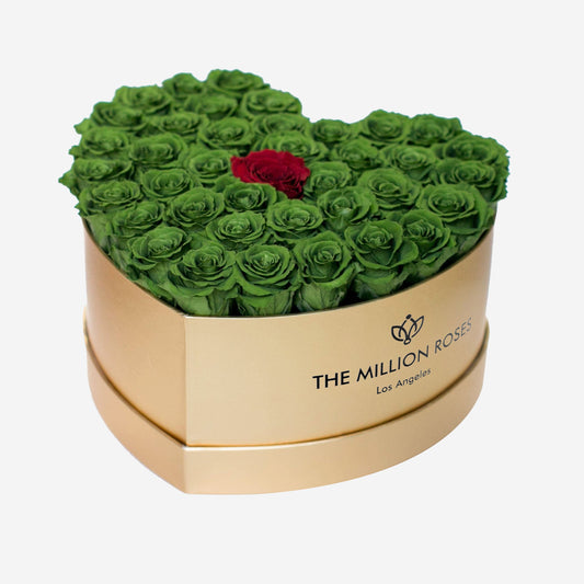 Heart Gold Box | Dark Green & Red Roses - The Million Roses