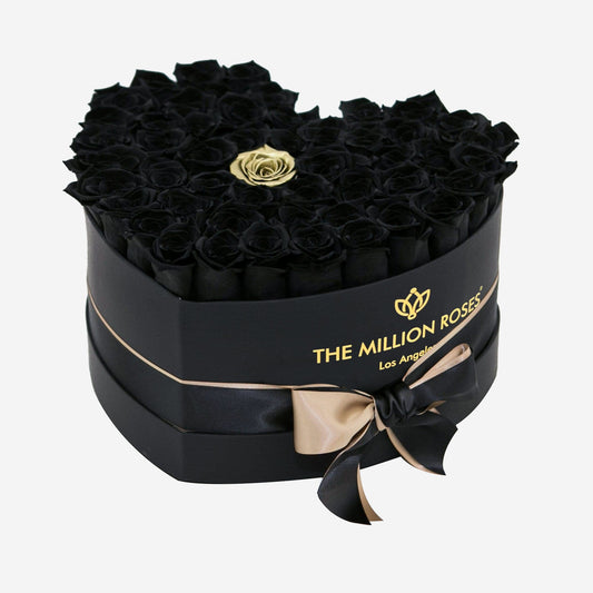 Heart Black Box | Black & Gold Roses - The Million Roses