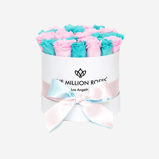 Classic White Box | Turquoise & Light Pink Roses - The Million Roses