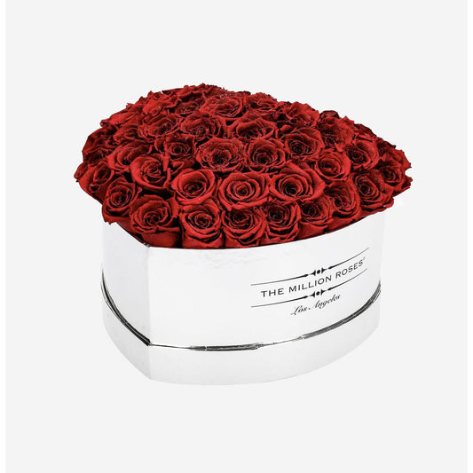 Heart Mirror Silver Dome Box | Red Diamond Roses - The Million Roses