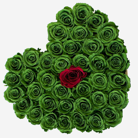 Heart Gold Box | Dark Green & Red Roses - The Million Roses