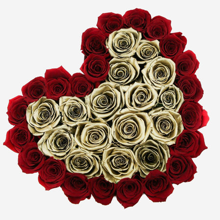 Heart White Box | Red & Gold Roses - The Million Roses
