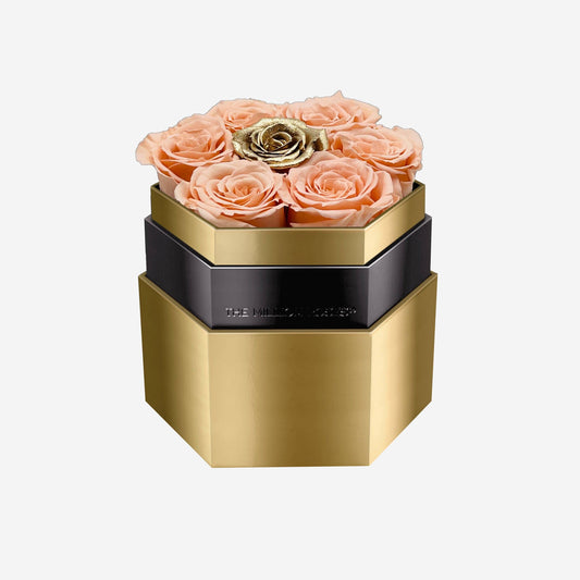 One in a Million™ Mirror Gold Hexagon Box | Peach & Gold Roses - The Million Roses