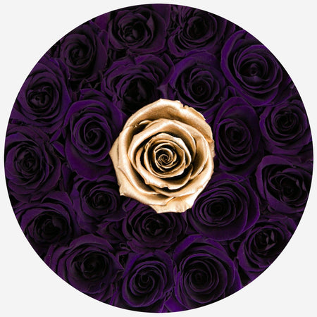 Classic Black Box | Dark Purple & Gold Roses - The Million Roses